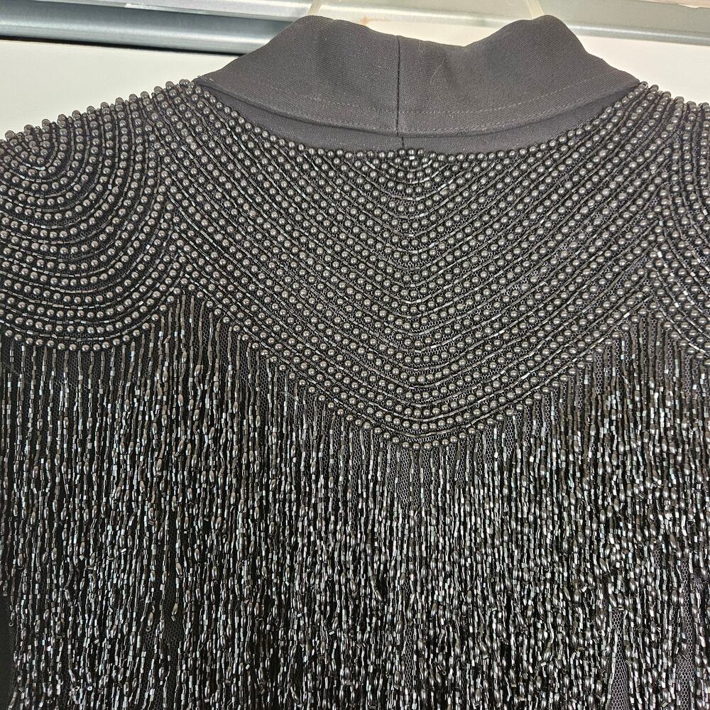 Vtg 80s Criscione New York Beaded Chevron Fringe Power Blazer Jacket Large Black